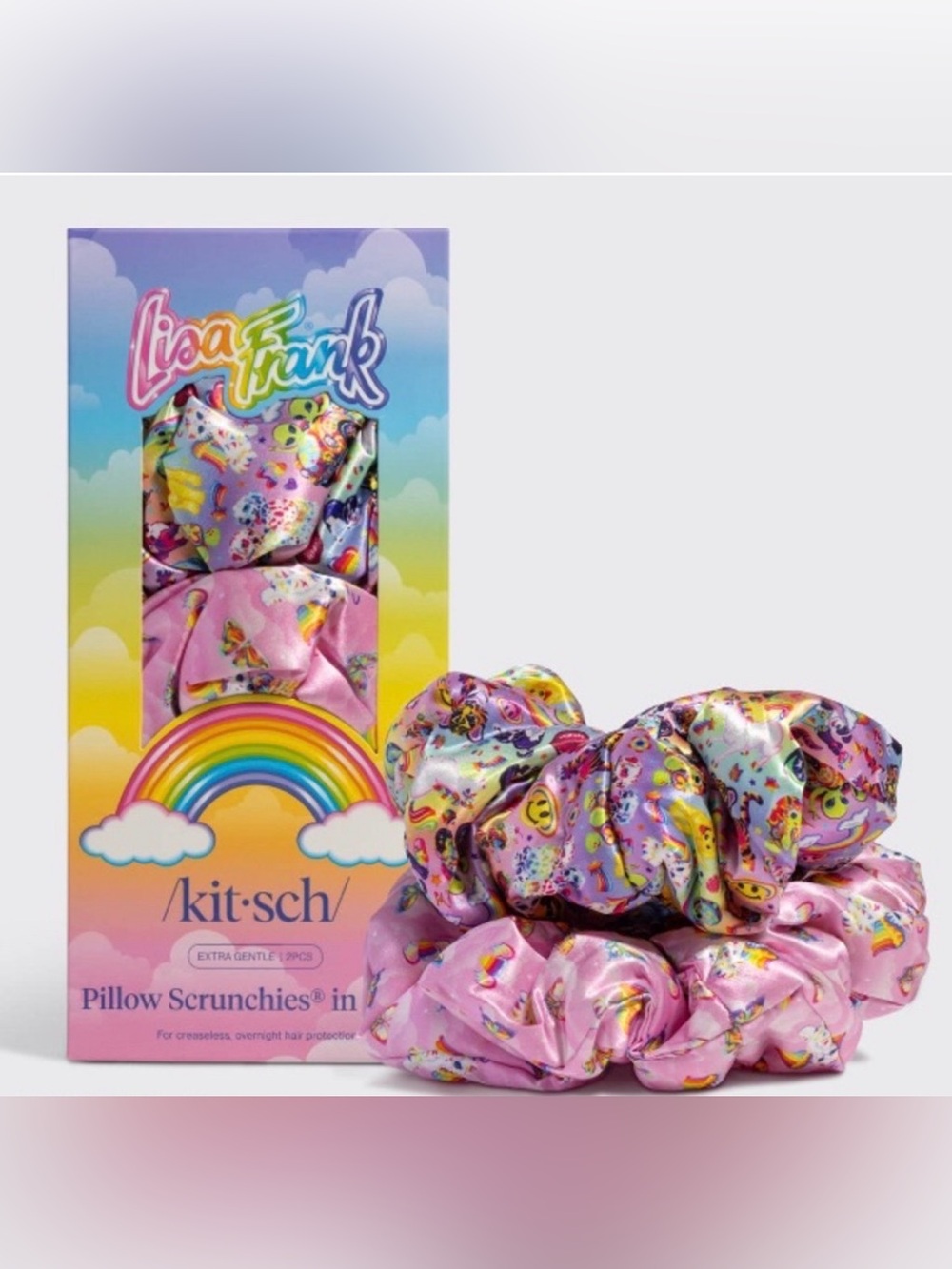 Lisa Frank x Kitsch Satin Pillow Scrunchies 2 Piece Set Oversized Design NIB